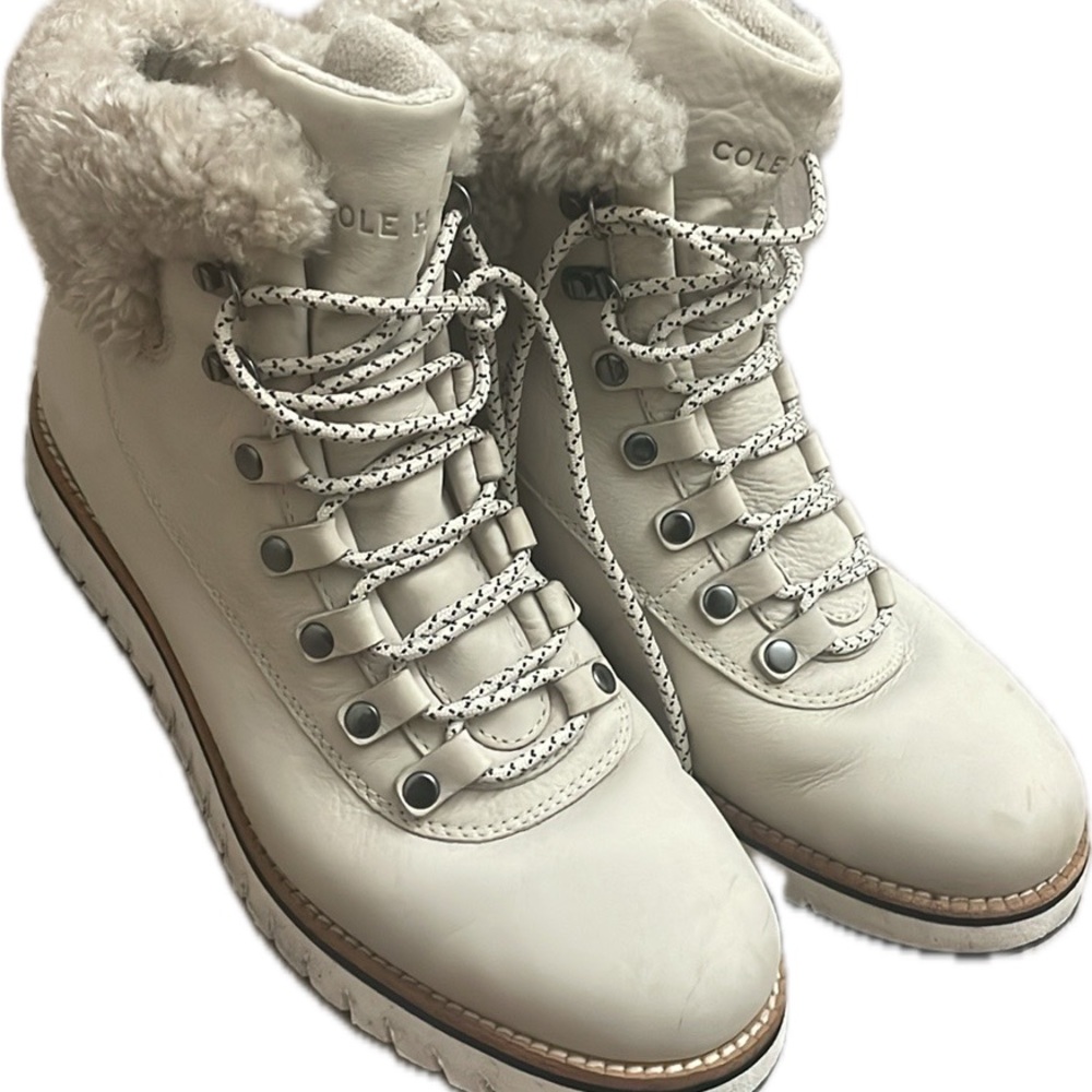 white fur boots